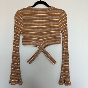 Orange Striped Long Sleeve Crop Top
